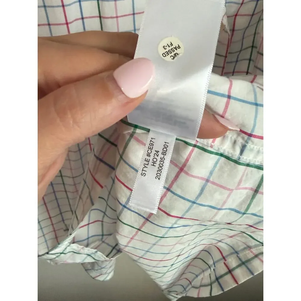 J. Crew Windowpane Cropped Shirt Pajama Top Ivory Resort Pink Multi XS NWT